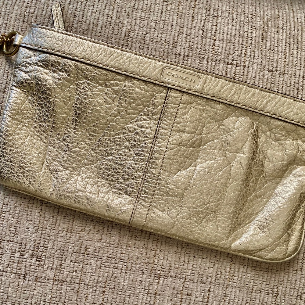 Coach Shimmery Gold Metallic Wristlet - EUC, Perfect for the holidays!